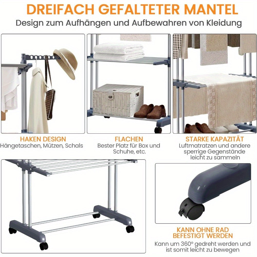 Stendibiancheria Pieghevole 3 Livelli con Ruote - Furnestorica Grigio