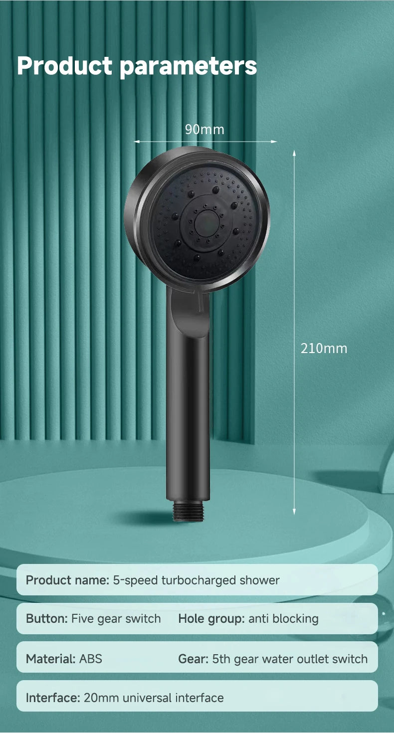 Soffione doccia a pressione con 5 modalità, multifunzione, regolabile, grande ugello per doccia con acqua, massaggio, accessorio per il bagno