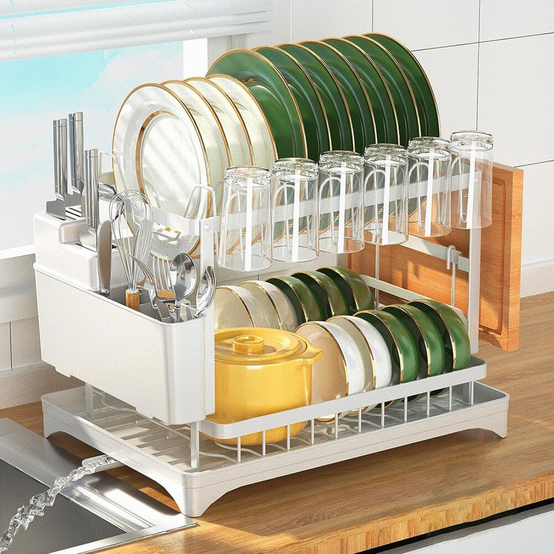 3-Tier 2-tier Kitchen Dish Rack Dish Drying Rack Drainboard Set Rust-Proof Dish Drainer with Utensil Holder Dinnerware Storage