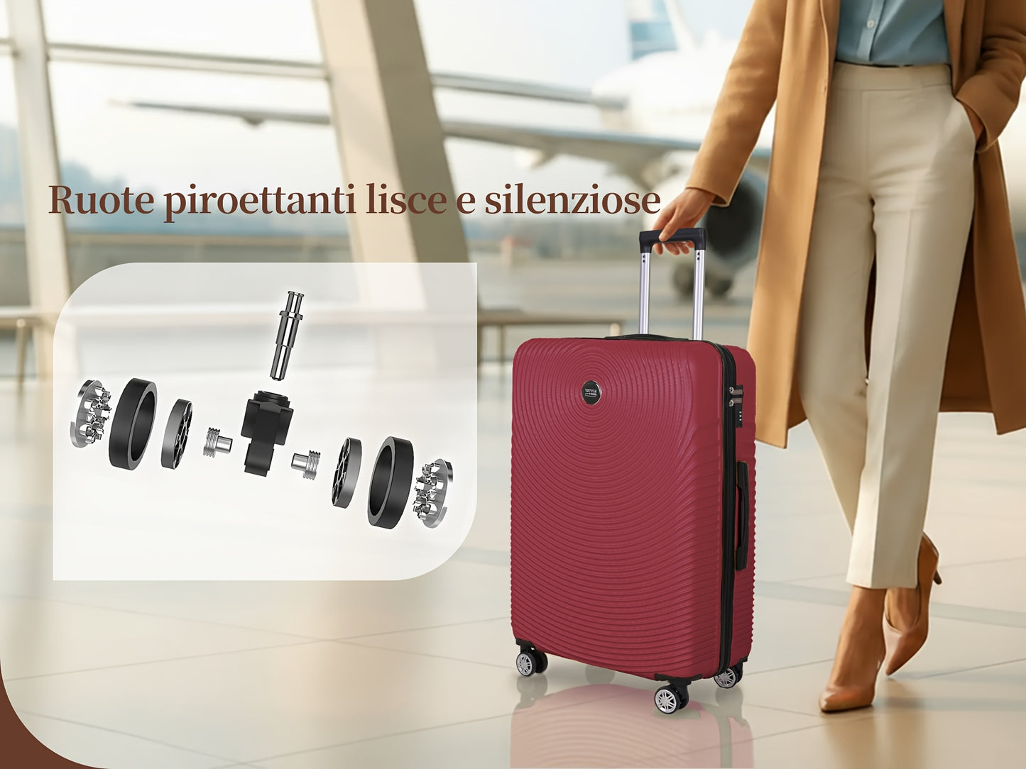 Set Valigie Rigide ABS YSTYLE 3/5 Pezzi con Lucchetto TSA e Ruote Silenziose 360° | 12-28 Pollici
