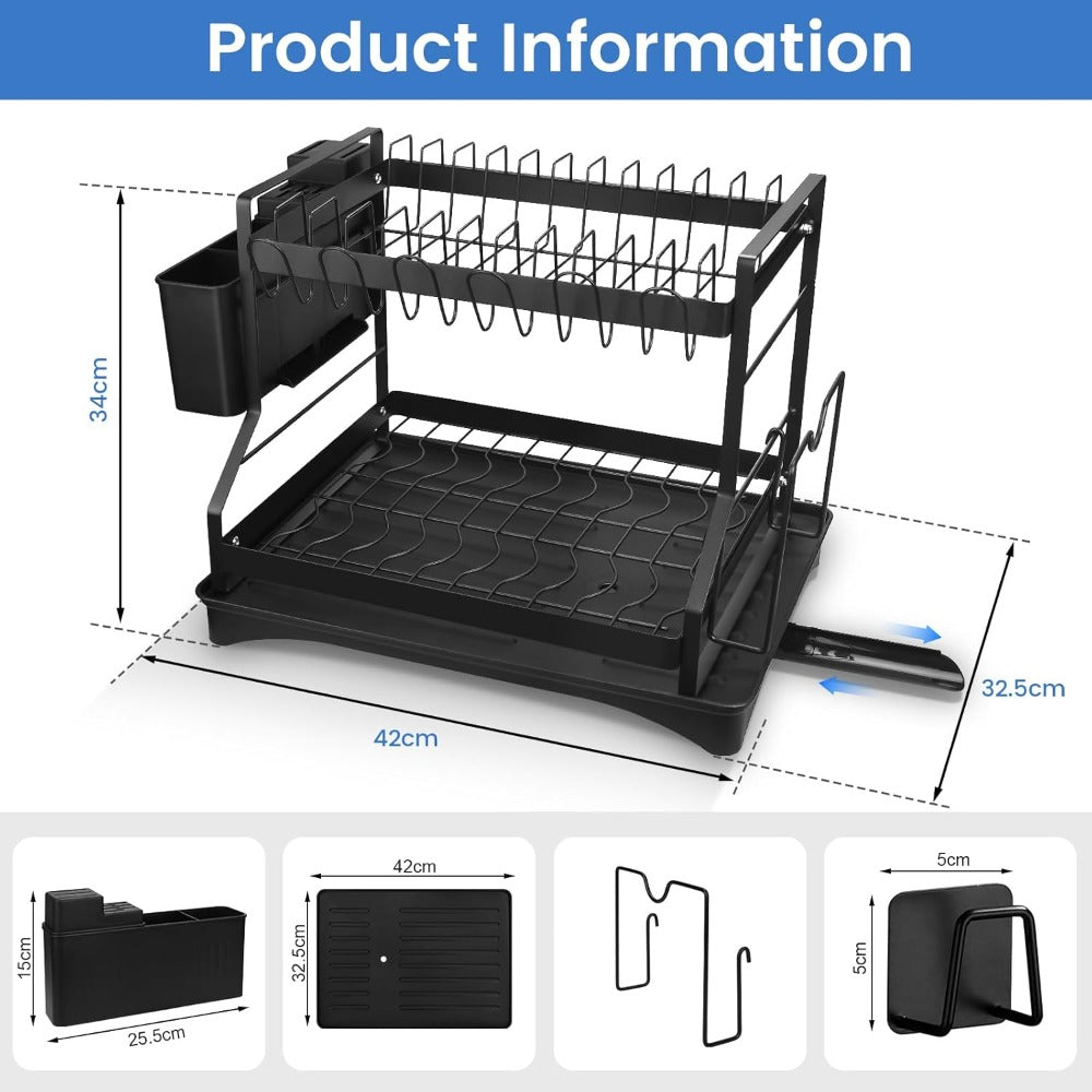 3-Tier 2-tier Kitchen Dish Rack Dish Drying Rack Drainboard Set Rust-Proof Dish Drainer with Utensil Holder Dinnerware Storage