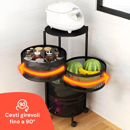 Carrello Pieghevole Multifunzione AVILIA con Ruote - 5 Cestelli Salvaspazio in Metallo, Nero