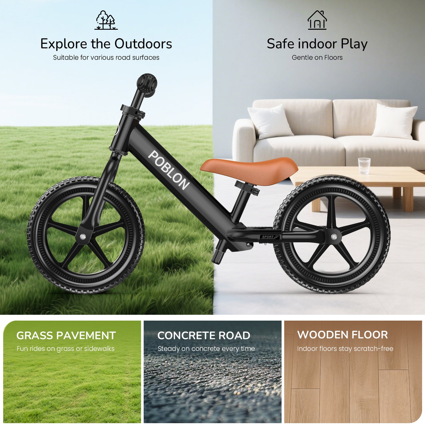 POBLON Balance Bike, 2025 Newest Toddler Balance Bike for 2-5 Years Old Boys & Girls, No Pedal Kids Bicycle Toys, Tool-Free Adjustment, EVA Foam Tires Lightweight 7.8 lbs, Gift for Birthday & Christmas & New Year, White/Pink/