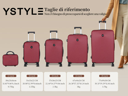 Set Valigie Rigide ABS YSTYLE 3/5 Pezzi con Lucchetto TSA e Ruote Silenziose 360° | 12-28 Pollici