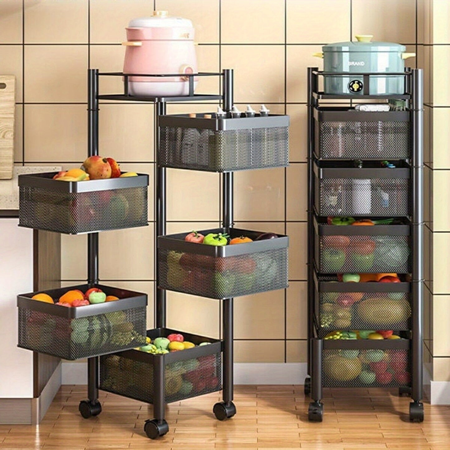 Carrello Portaoggetti Mobile 5 Ripiani in Acciaio al Carbonio - Scaffale Salvaspazio con Ruote per Cucina, Bagno, Soggiorno