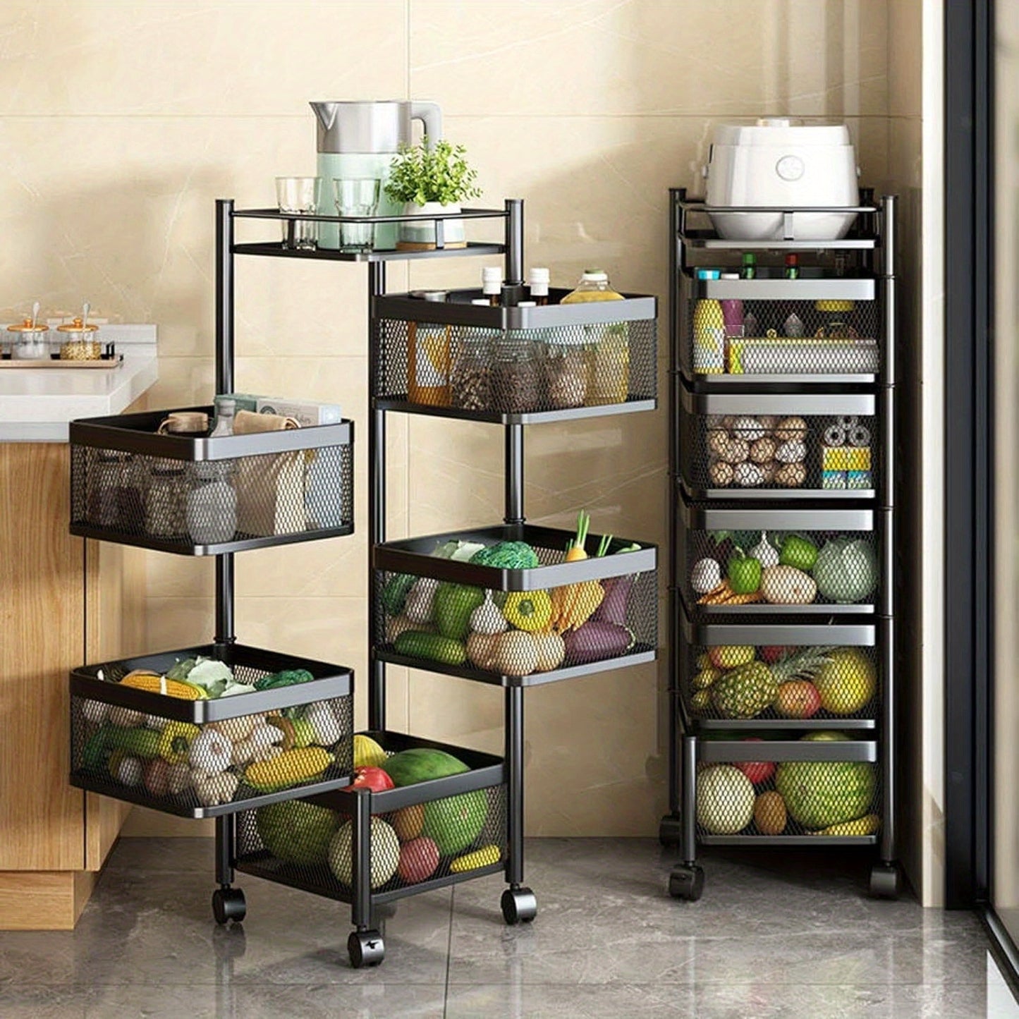 Carrello Portaoggetti Mobile 5 Ripiani in Acciaio al Carbonio - Scaffale Salvaspazio con Ruote per Cucina, Bagno, Soggiorno
