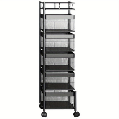 Carrello Portaoggetti Mobile 5 Ripiani in Acciaio al Carbonio - Scaffale Salvaspazio con Ruote per Cucina, Bagno, Soggiorno