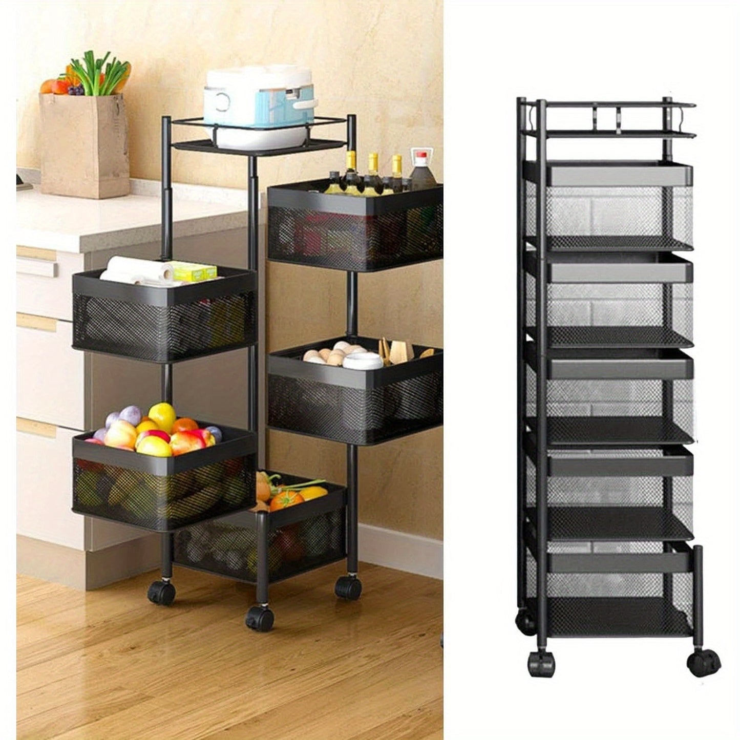 Carrello Portaoggetti Mobile 5 Ripiani in Acciaio al Carbonio - Scaffale Salvaspazio con Ruote per Cucina, Bagno, Soggiorno