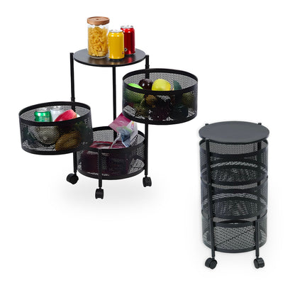 Carrello Pieghevole Multifunzione AVILIA con Ruote - 5 Cestelli Salvaspazio in Metallo, Nero