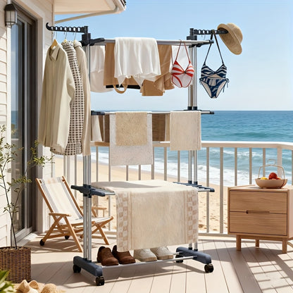 Stendibiancheria Pieghevole 3 Livelli con Ruote - Furnestorica Grigio