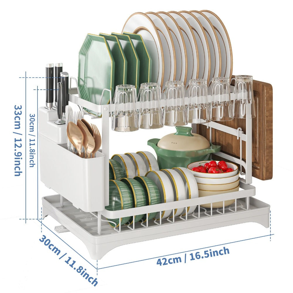 3-Tier 2-tier Kitchen Dish Rack Dish Drying Rack Drainboard Set Rust-Proof Dish Drainer with Utensil Holder Dinnerware Storage