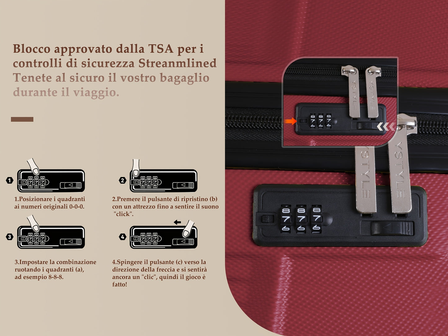 Set Valigie Rigide ABS YSTYLE 3/5 Pezzi con Lucchetto TSA e Ruote Silenziose 360° | 12-28 Pollici