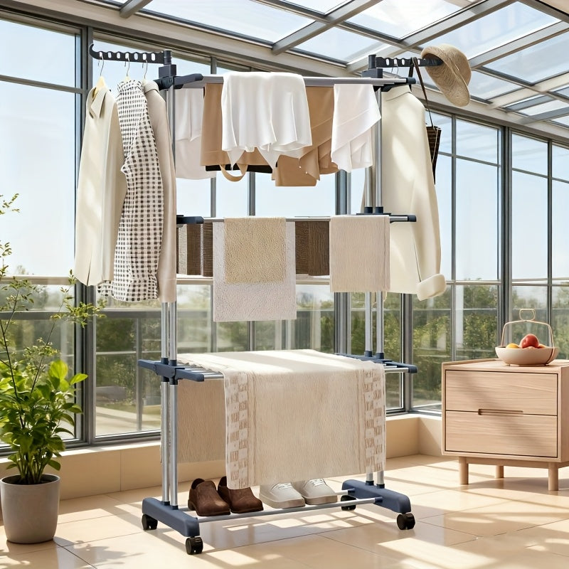 Stendibiancheria Pieghevole 3 Livelli con Ruote - Furnestorica Grigio