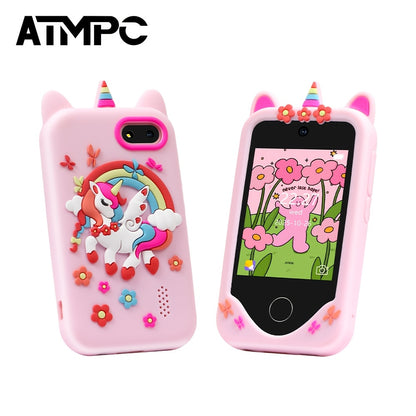Telefono Giocattolo Bambini 2.8" Touch Screen Unicorno Rosa con Fotocamera e Giochi
