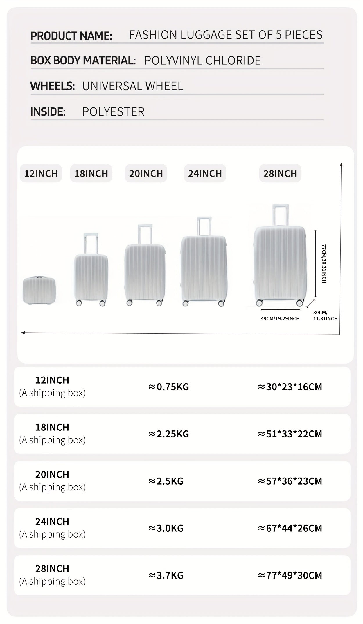 Set Valigie YSTYLE 5 Pezzi - Trolley Leggero con Ruote Silenziose e Lucchetto TSA