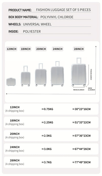 Set Valigie YSTYLE 5 Pezzi - Trolley Leggero con Ruote Silenziose e Lucchetto TSA
