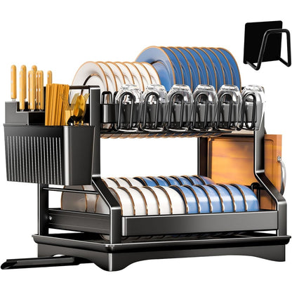 3-Tier 2-tier Kitchen Dish Rack Dish Drying Rack Drainboard Set Rust-Proof Dish Drainer with Utensil Holder Dinnerware Storage