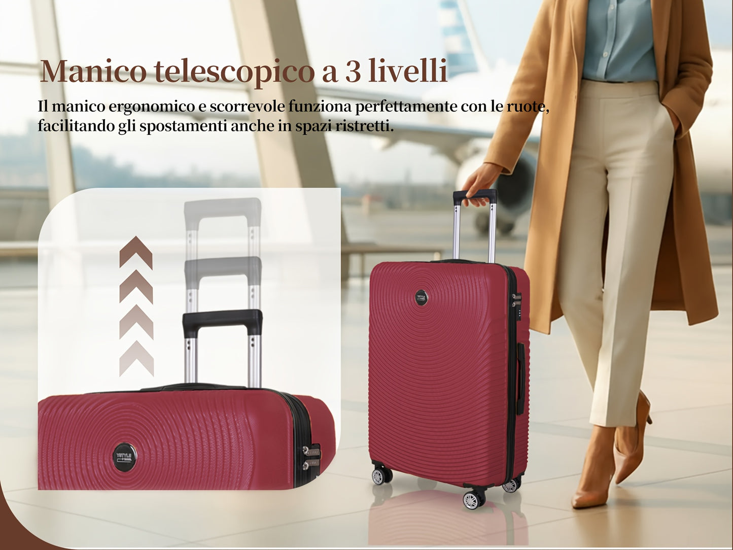 Set Valigie Rigide ABS YSTYLE 3/5 Pezzi con Lucchetto TSA e Ruote Silenziose 360° | 12-28 Pollici