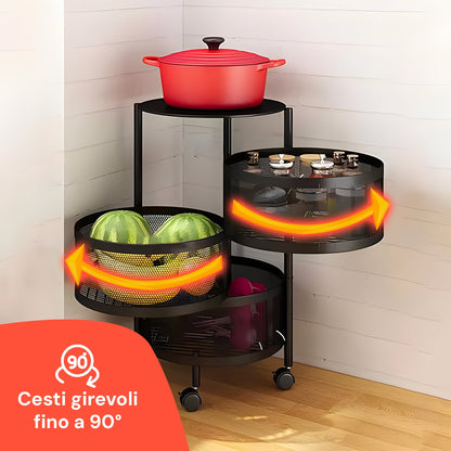 Carrello Pieghevole Multifunzione AVILIA con Ruote - 5 Cestelli Salvaspazio in Metallo, Nero