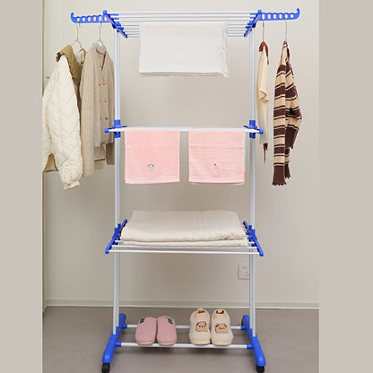 Stendibiancheria Pieghevole 3 Ripiani con Ruote - 172cm Metallo Resistente 24 Aste