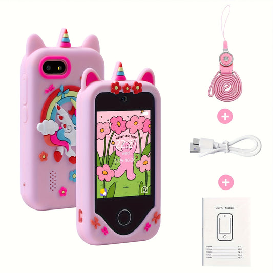 Telefono Giocattolo Bambini 2.8" Touch Screen Unicorno Rosa con Fotocamera e Giochi