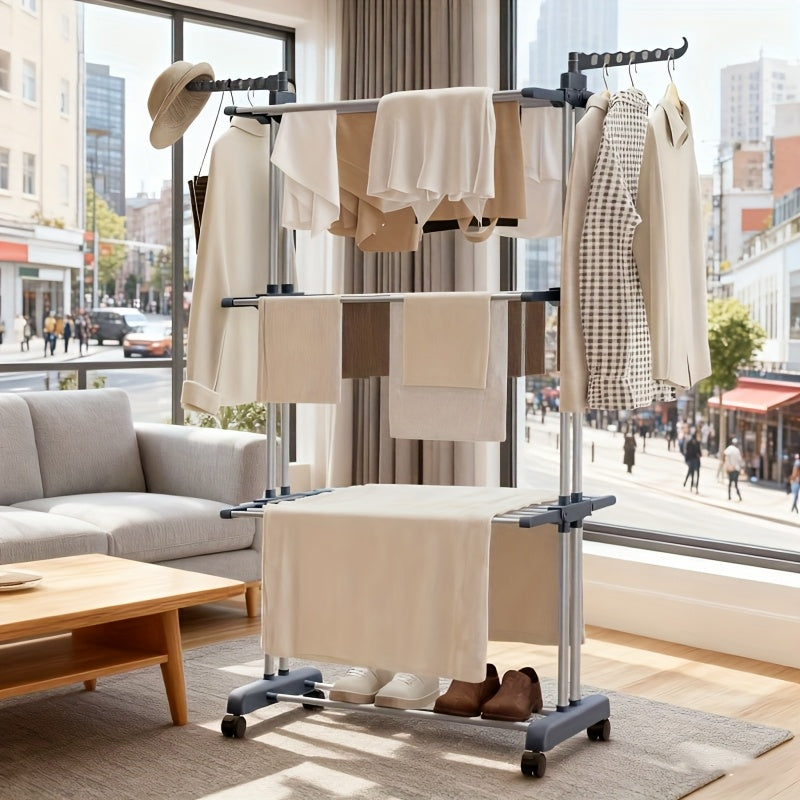 Stendibiancheria Pieghevole 3 Livelli con Ruote - Furnestorica Grigio