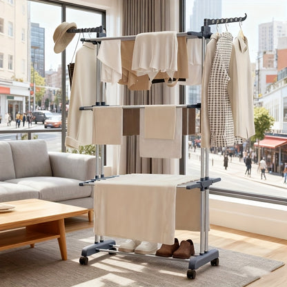 Stendibiancheria Pieghevole 3 Livelli con Ruote - Furnestorica Grigio