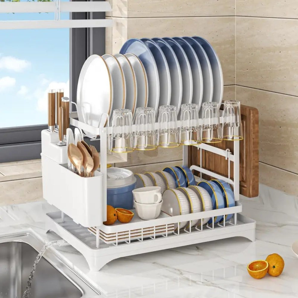 3-Tier 2-tier Kitchen Dish Rack Dish Drying Rack Drainboard Set Rust-Proof Dish Drainer with Utensil Holder Dinnerware Storage