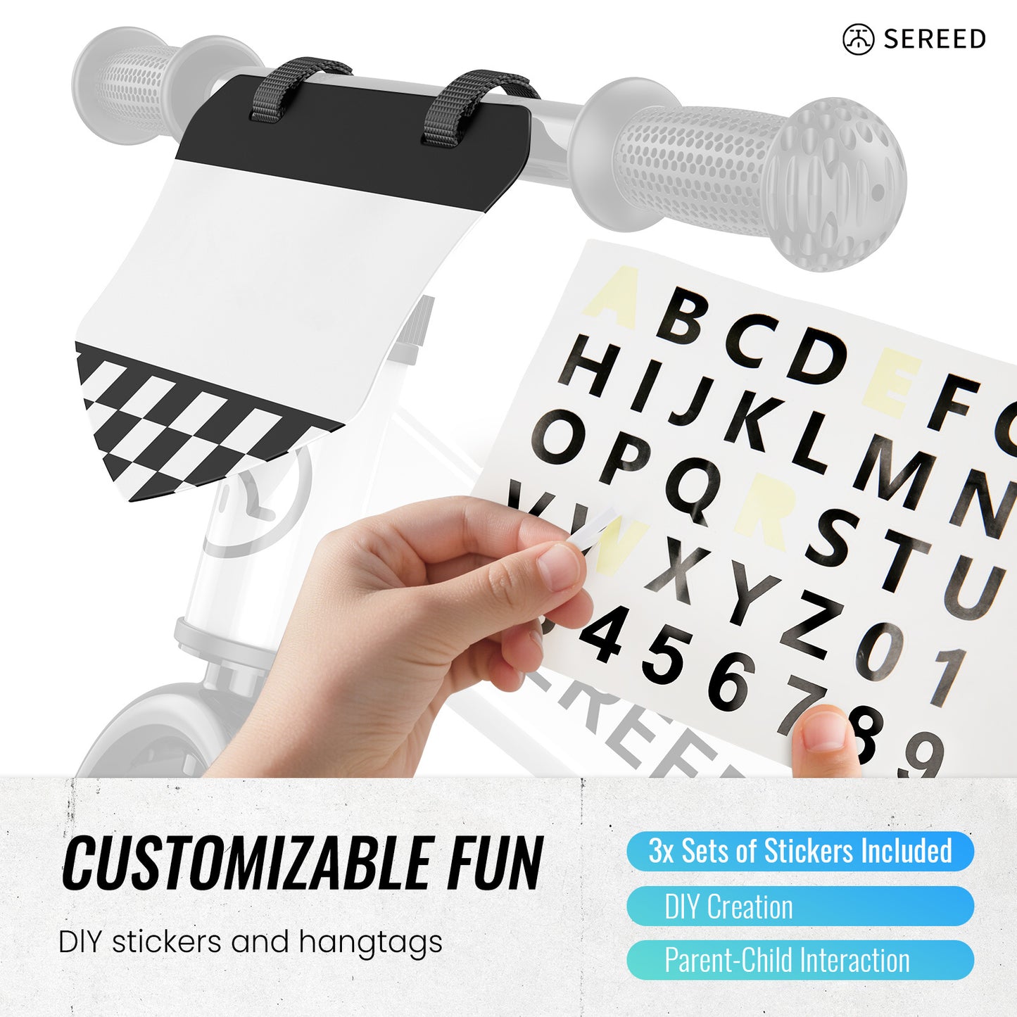 SEREED Balance Bike, 2025 Upgrade Toddler Balance Bike for 2-5 Years Old Boys & Girls, No Pedal Kids Bicycle Toys, Tool-Free Adjustment, Customize Plate with Stickers,