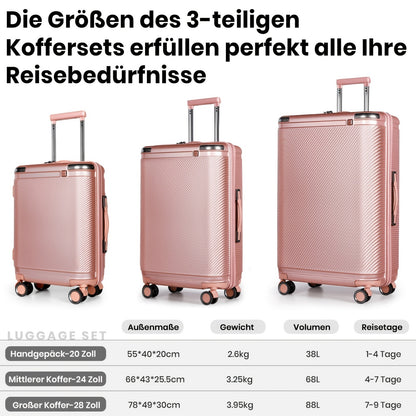 3-Piece Hardshell Luggage Set with TSA Lock - 20/24/28 Inch Travel Suitcase