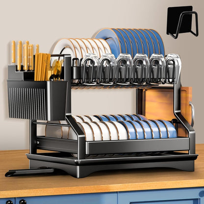 3-Tier 2-tier Kitchen Dish Rack Dish Drying Rack Drainboard Set Rust-Proof Dish Drainer with Utensil Holder Dinnerware Storage