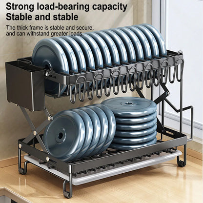 2 Layers Dish Drying Rack With Drainboard Household Dish Storage Holder Carbon Steel Sink Kitchen Organizer with Cutlery Holder