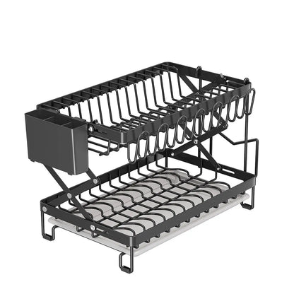 2 Layers Dish Drying Rack With Drainboard Household Dish Storage Holder Carbon Steel Sink Kitchen Organizer with Cutlery Holder