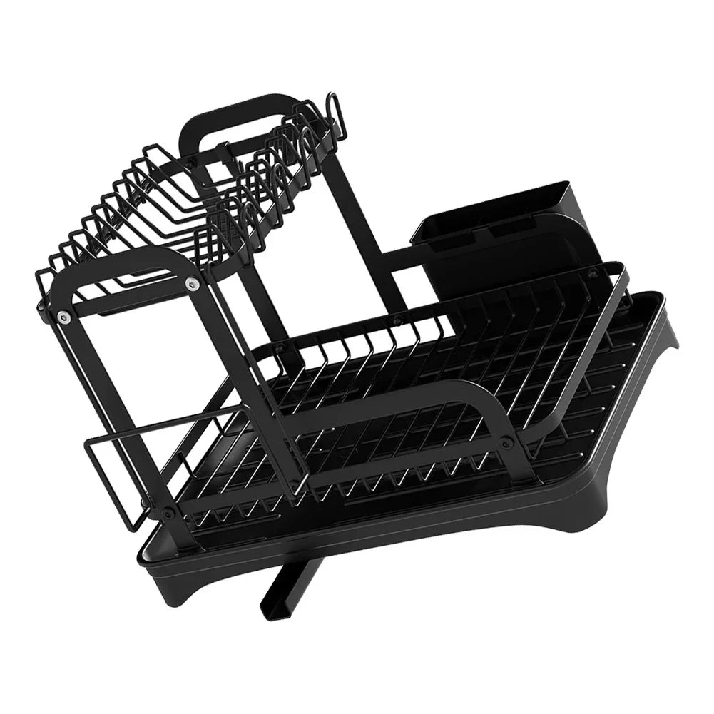 2 Layers Dish Drying Rack With Drainboard Household Dish Storage Holder Carbon Steel Sink Kitchen Organizer with Cutlery Holder