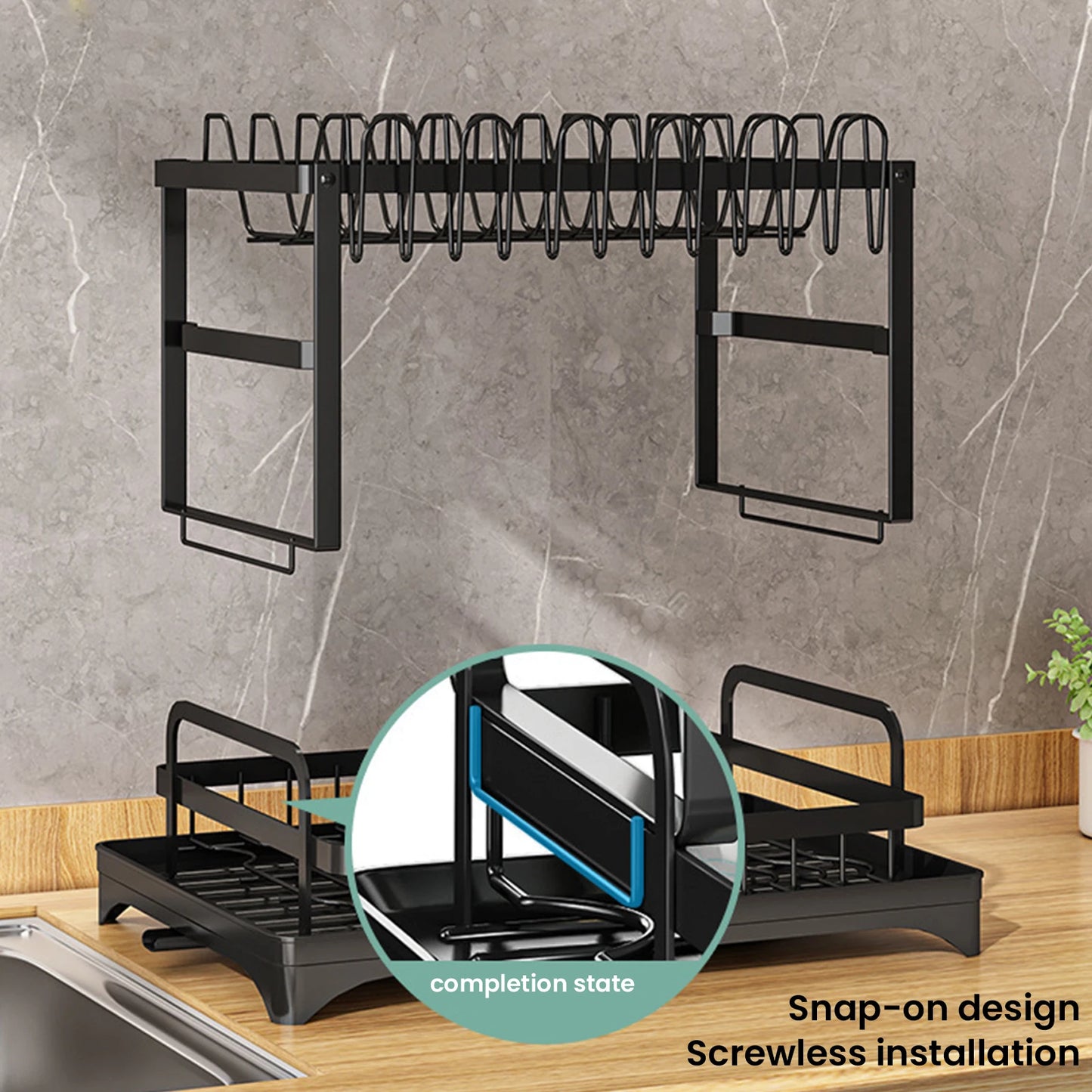 2 Layers Dish Drying Rack With Drainboard Household Dish Storage Holder Carbon Steel Sink Kitchen Organizer with Cutlery Holder