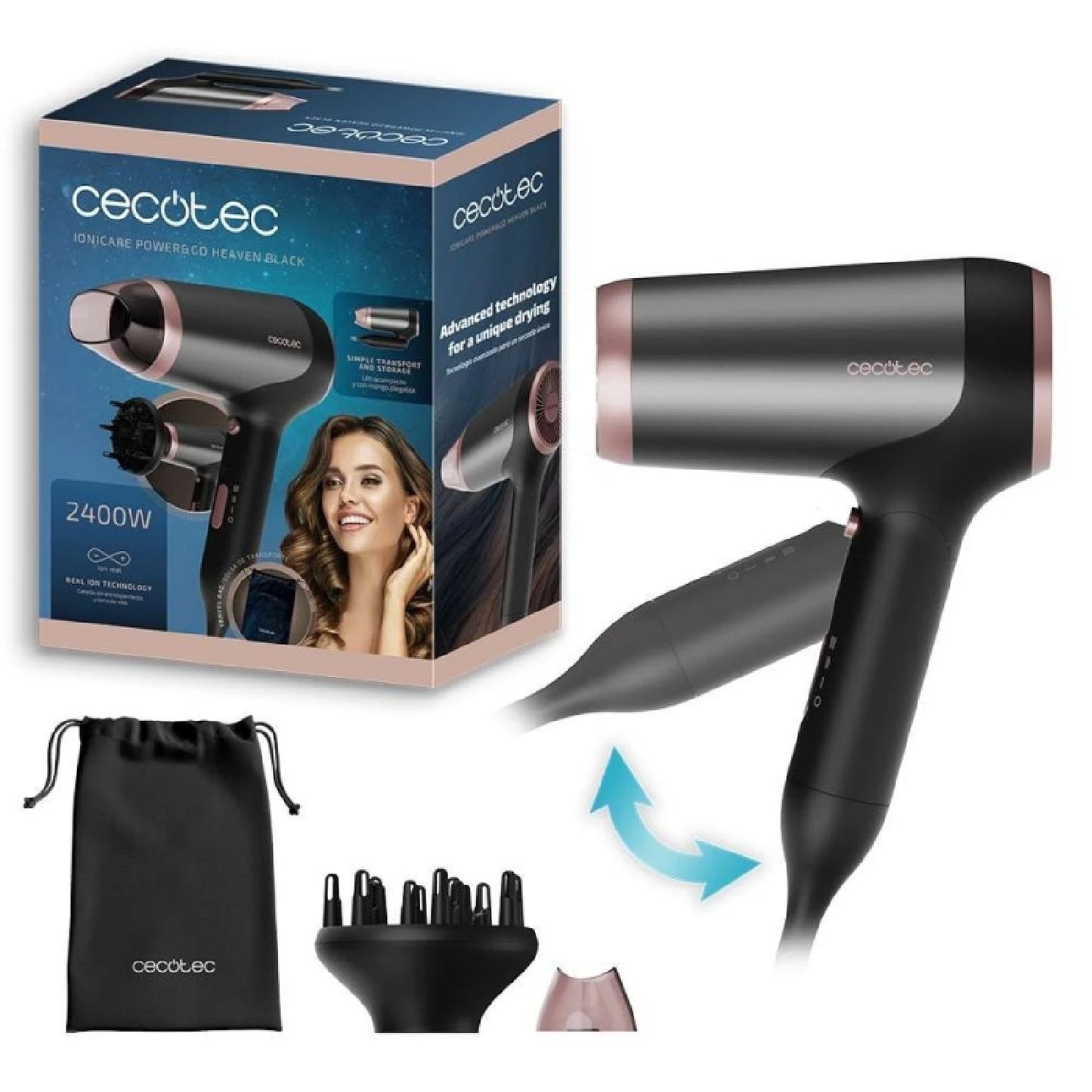 Asciugacapelli  IoniCare Power&Travel 2400W - Pieghevole Professionale con Tecnologia Ionica