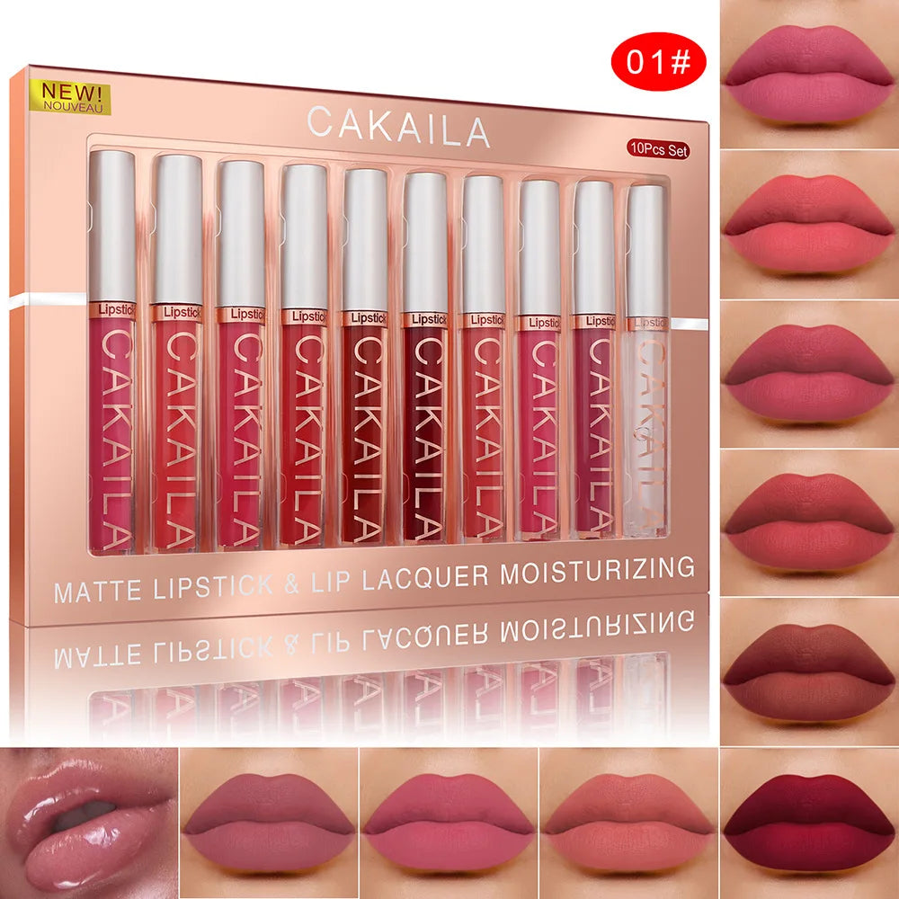 Nude Lip Gloss Rossetto 10 pz/set Nude Lip Gloss Rossetto Velluto Opaco Impermeabile Rossetto Liquido A Lunga Durata Donne Lip Umido Tinta