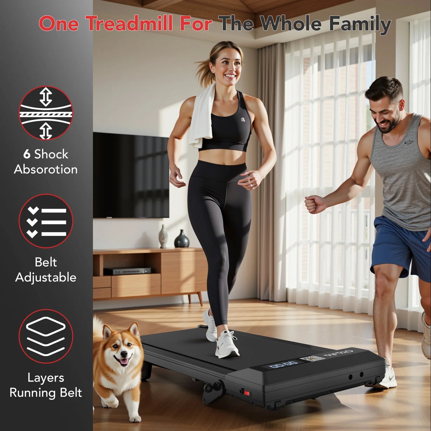 Treadmill with Remote, App & Button Control | LED Display | Safety Clip | Bluetooth Music | Quiet for Home/Office