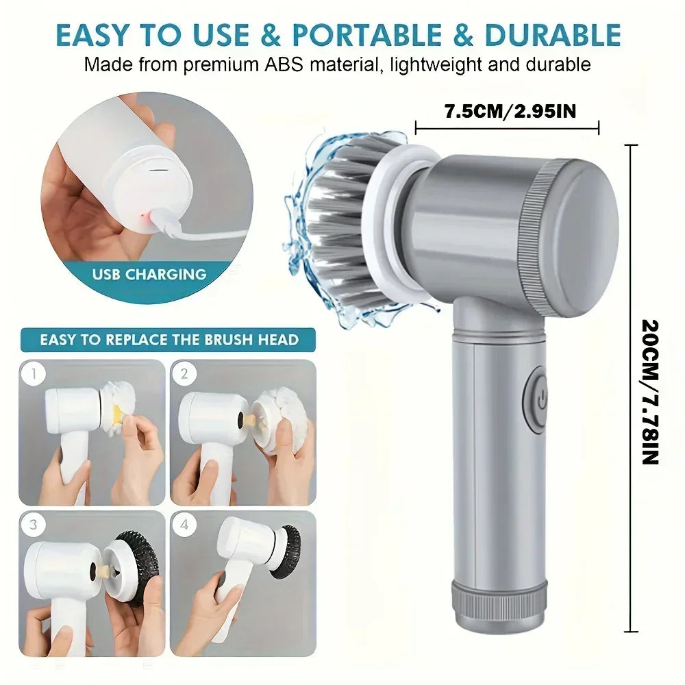 Electric Spin Scrubber, Bathroom Cordless Cleaning Brush Power Scrubber with 5 Replaceable Brush Heads, Electric Cleaning Brush