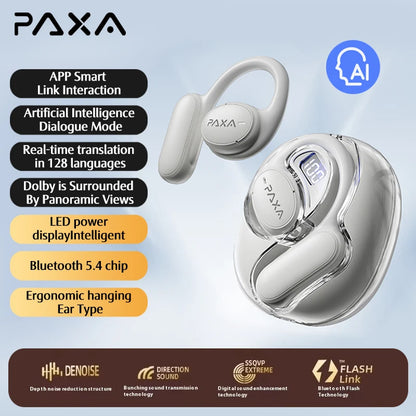 PAXA Openair5 AI Inteligente Inalámbrico Bluetooth 5.4 Headphones Alto Sonido Music Gaming Earphones HD Call AI Translation