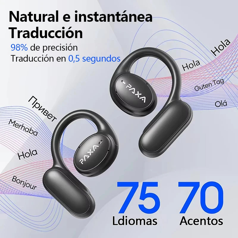 PAXA Openair5 AI Inteligente Inalámbrico Bluetooth 5.4 Headphones Alto Sonido Music Gaming Earphones HD Call AI Translation