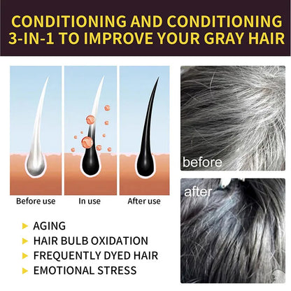 Hair Color Shampoo for Gray Hair 3 in 1 Black Hair Dye Shampoo for Women&Men Natural Herbal Safety Nourishing Hair Care Cream