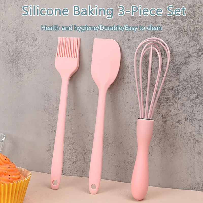 Set Utensili da Cucina in Silicone 3 Pezzi - Spatola, Raschietto e Pennello per Pasticceria e BBQ