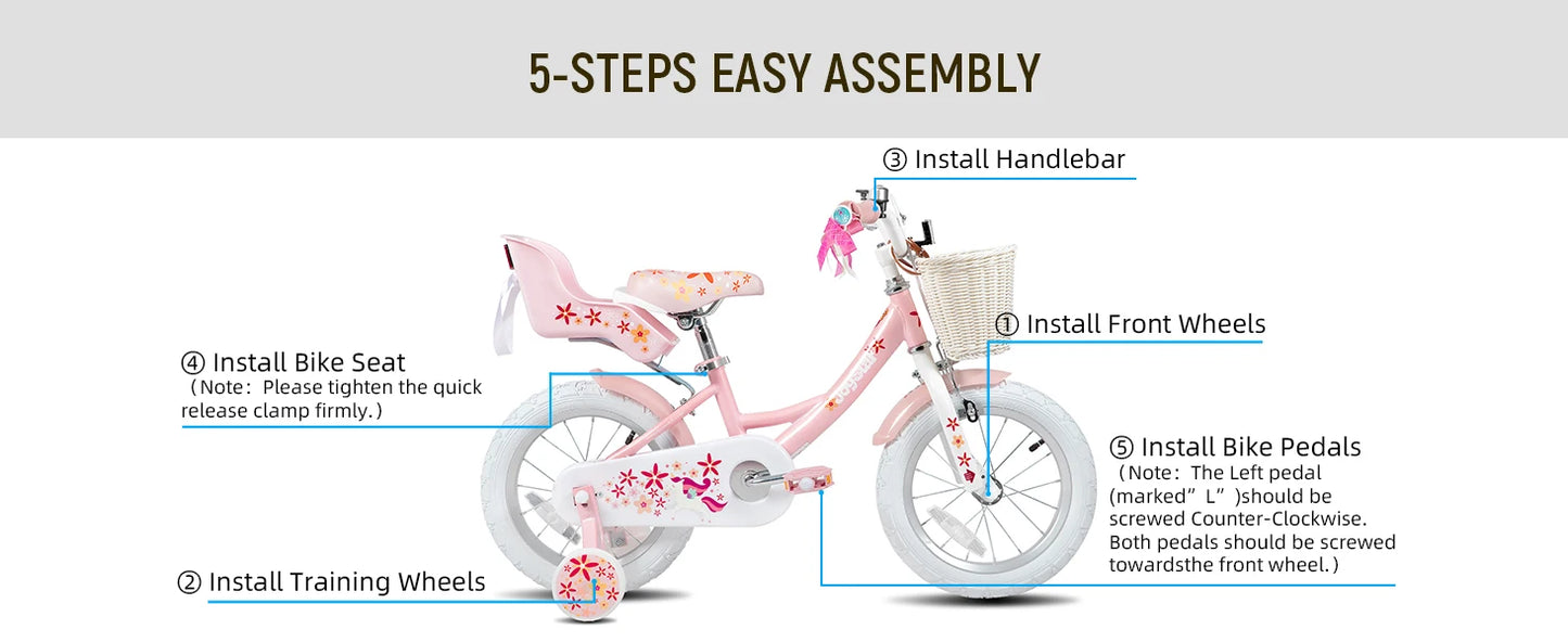 JOYSTAR Girls Bike for 2-9 Years Old Kids, 12 14 16 18 Inch Kids Bike with Training Wheels, Streamers, Basket, Doll Seat, Pink