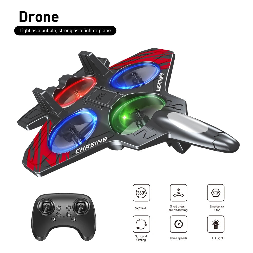 E72 High - Performance foam aircraft stunt intelligent fixed height hover 360 ° turn UAV remote LED lights control fighter toy