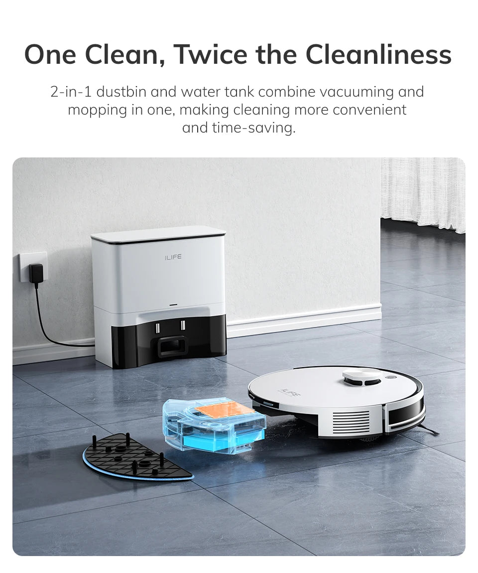 ILIFE A30 PRO 5000Pa Suction, Robot Vacuum and Mop Combo, Self emptying, 60 day capacity,  App/remote , 180 minute running time