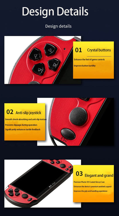 Console per videogiochi X7/X7Plus, portatile, retrò, oltre 10.000 giochi, controller doppio joystick con 4,3/5,1 pollici