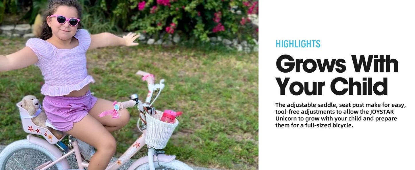 JOYSTAR Girls Bike for 2-9 Years Old Kids, 12 14 16 18 Inch Kids Bike with Training Wheels, Streamers, Basket, Doll Seat, Pink