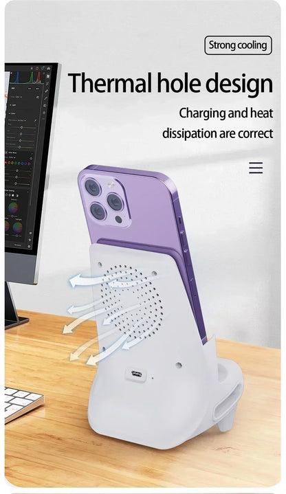 Caricabatterie wireless da tavolo con supporto per telefono altoparlante per iPhone 16-12 Pro Max Samsung S25 S24 Xiaomi stazione di ricarica intelligente