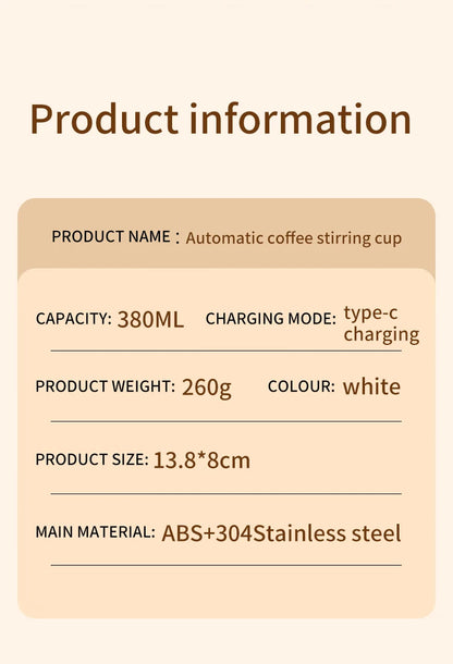 Tazza Caffè con Agitazione Elettrica Automatica 380ml USB Ricaricabile